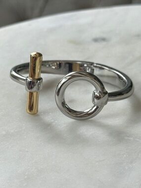 Two Tone Modern Hook and Loop T Bar Hinge Bangle Bracelet